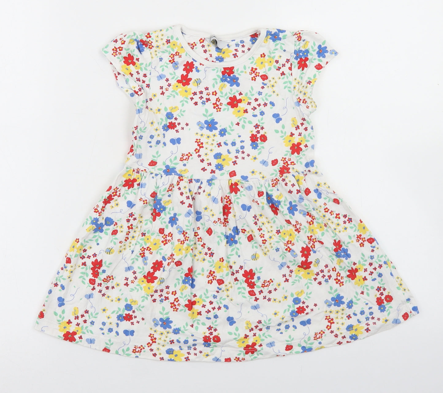 George Girls White Floral Cotton Skater Dress  Size 3-4 Years  Crew Neck