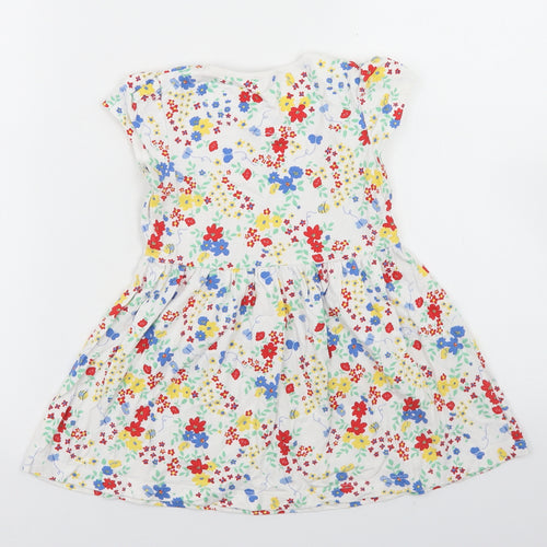 George Girls White Floral Cotton Skater Dress  Size 3-4 Years  Crew Neck
