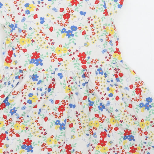 George Girls White Floral Cotton Skater Dress  Size 3-4 Years  Crew Neck