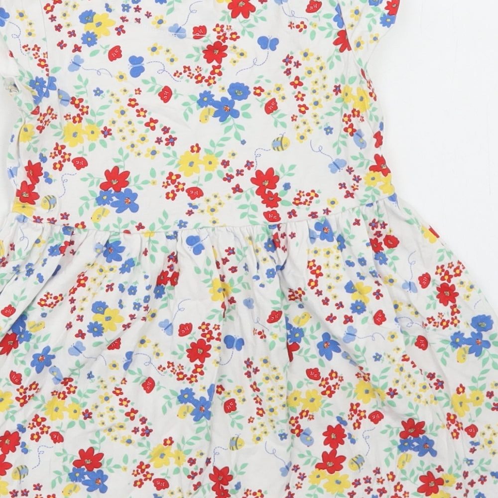 George Girls White Floral Cotton Skater Dress  Size 3-4 Years  Crew Neck