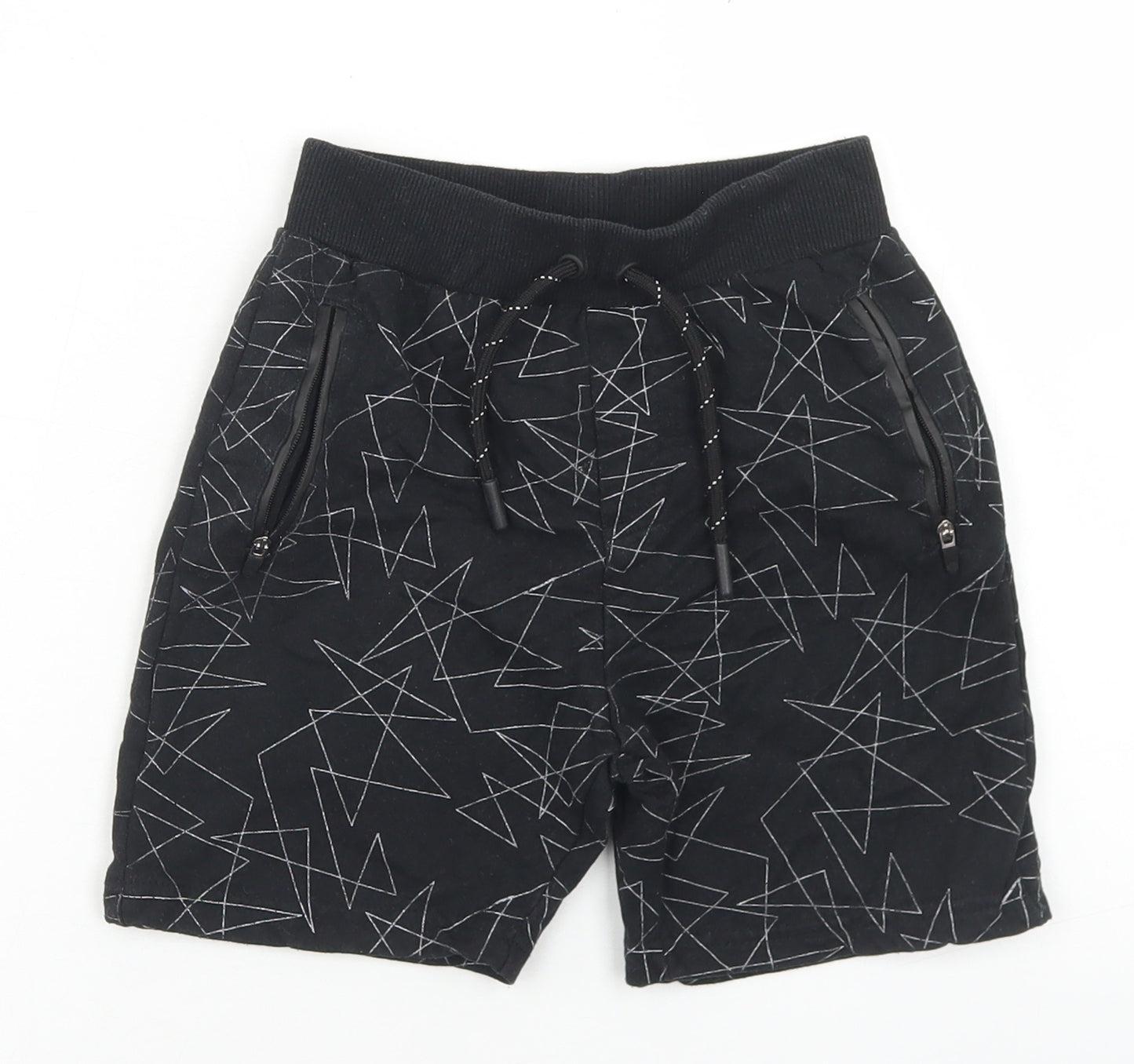 Pep & Co Boys Black Geometric Cotton Sweat Shorts Size 6-7 Years  Regular Drawstring