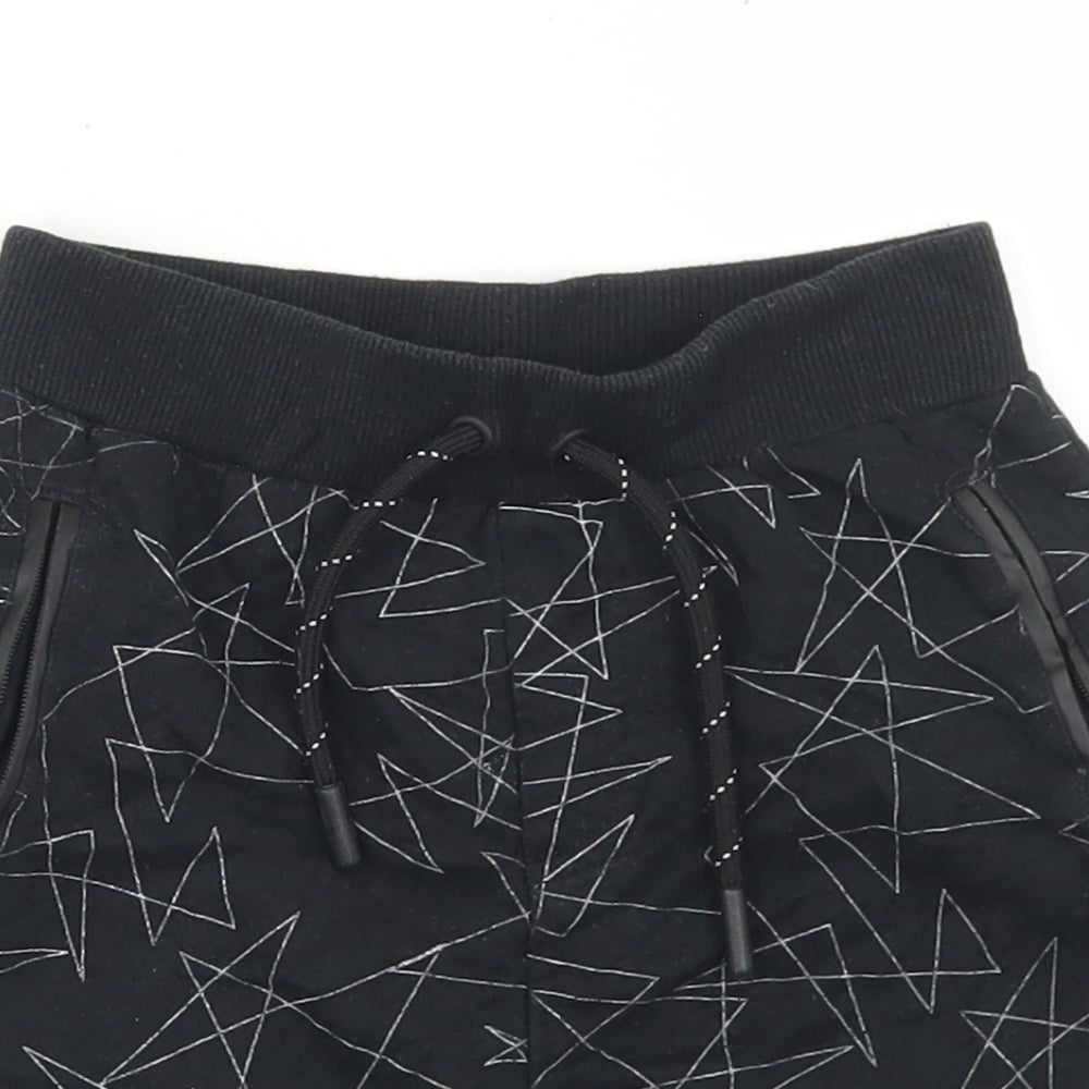 Pep & Co Boys Black Geometric Cotton Sweat Shorts Size 6-7 Years  Regular Drawstring