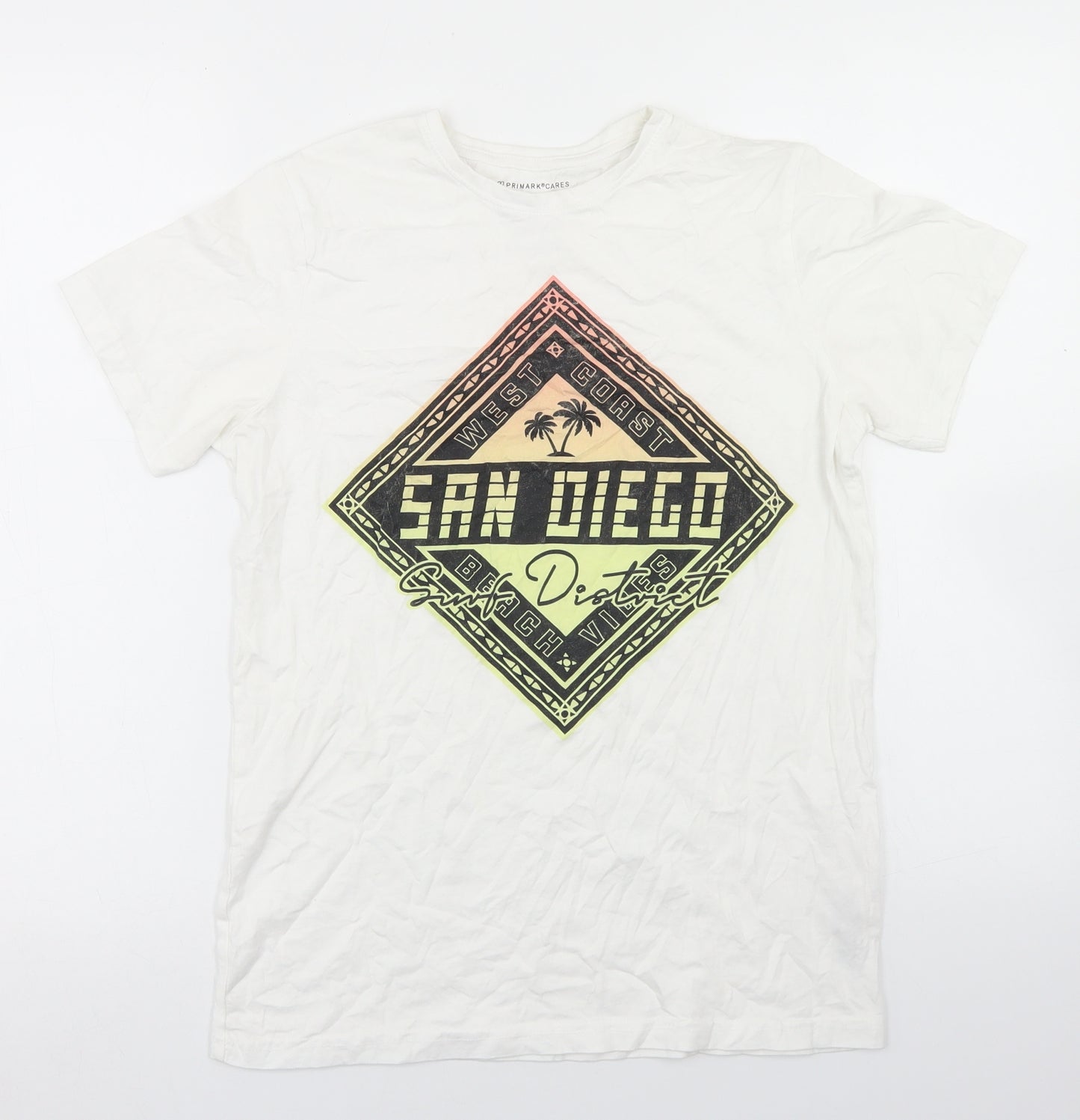 Primark Boys White  Cotton Basic T-Shirt Size 12-13 Years Crew Neck  - San Diego