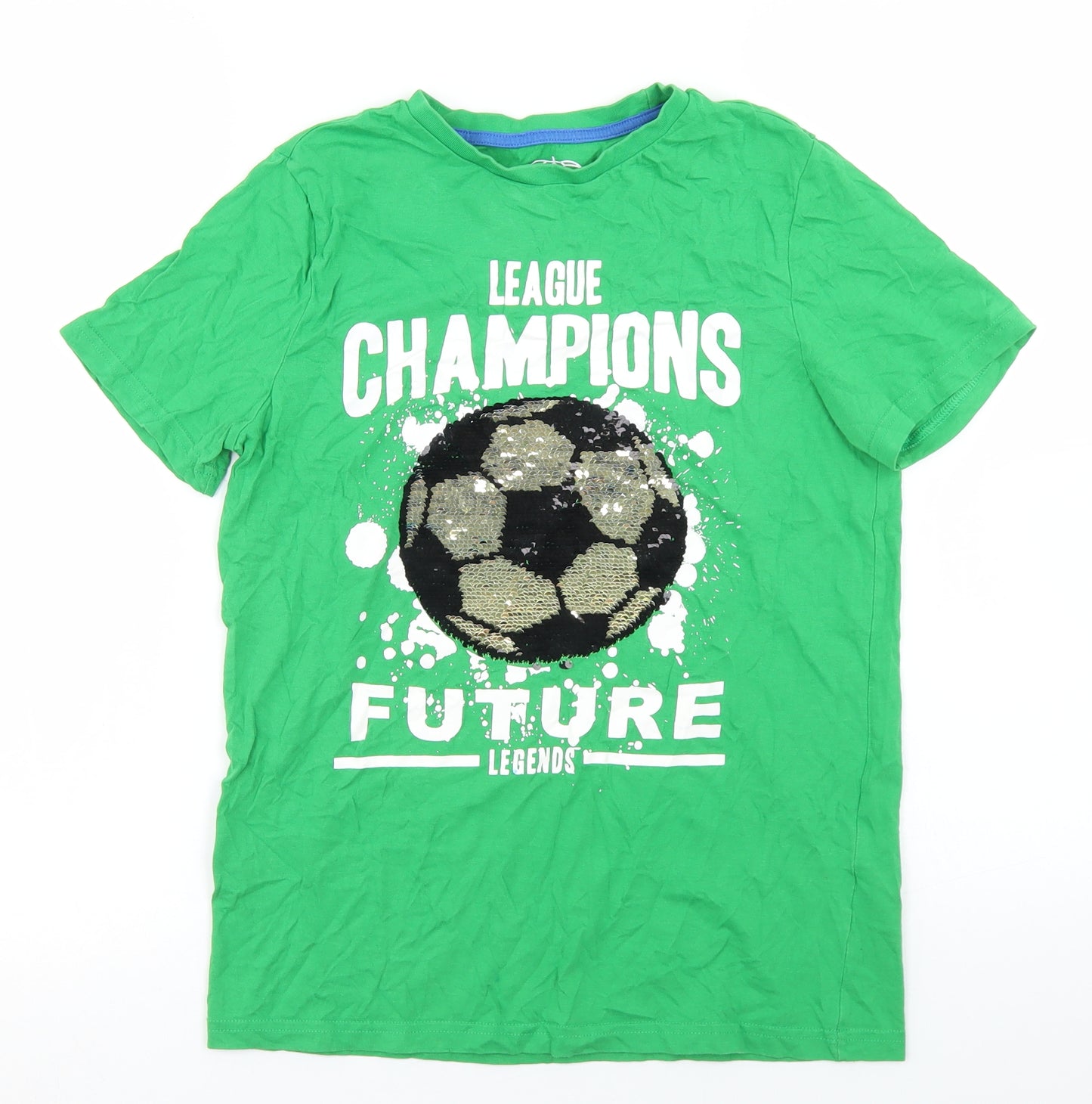 F&F Boys Green  Cotton Basic T-Shirt Size 11-12 Years Crew Neck  - League Champions, Football