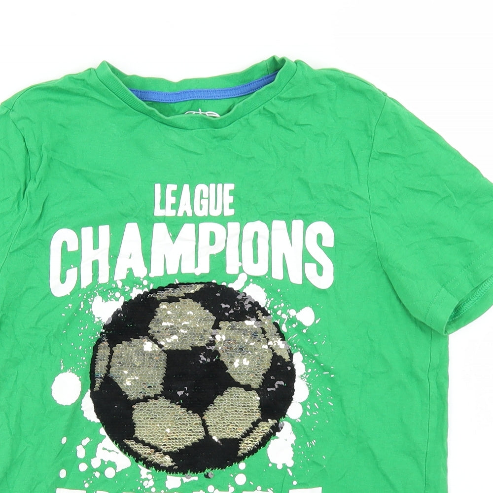 F&F Boys Green  Cotton Basic T-Shirt Size 11-12 Years Crew Neck  - League Champions, Football
