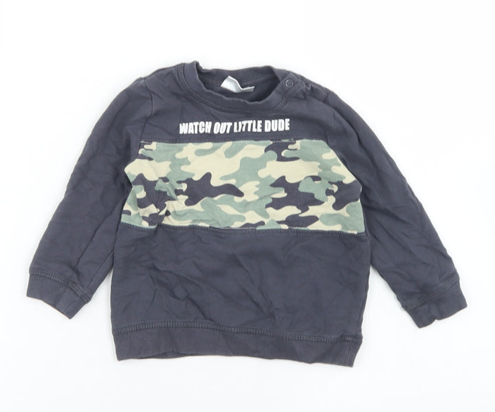 So Cute Boys Grey Camouflage Cotton Basic T-Shirt Size 18-24 Months Collared Snap