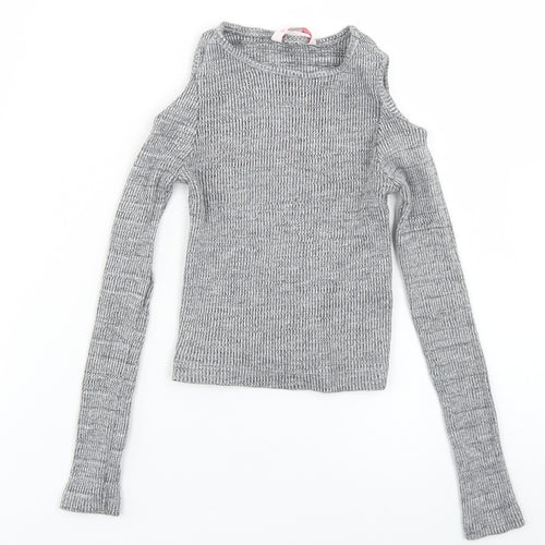 Miss E-vie Girls Grey  Cotton Cropped T-Shirt Size 7-8 Years Crew Neck  - Cold Shoulder