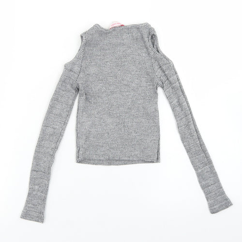 Miss E-vie Girls Grey  Cotton Cropped T-Shirt Size 7-8 Years Crew Neck  - Cold Shoulder