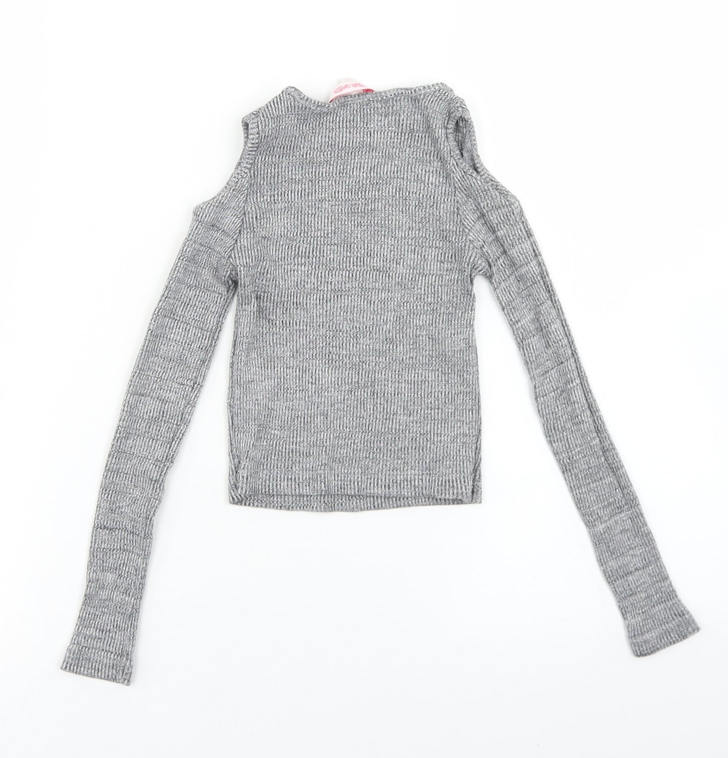 Miss E-vie Girls Grey  Cotton Cropped T-Shirt Size 7-8 Years Crew Neck  - Cold Shoulder