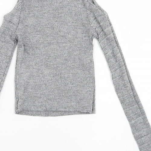 Miss E-vie Girls Grey  Cotton Cropped T-Shirt Size 7-8 Years Crew Neck  - Cold Shoulder