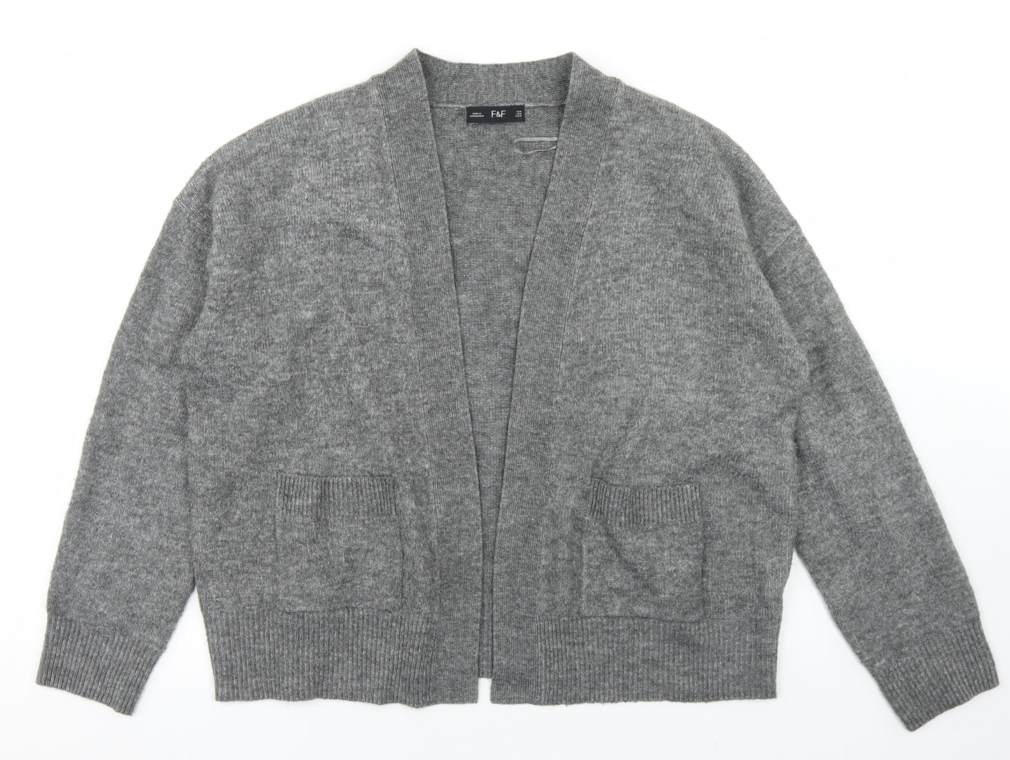 F&F Womens Grey Round Neck  Polyester Cardigan Jumper Size M