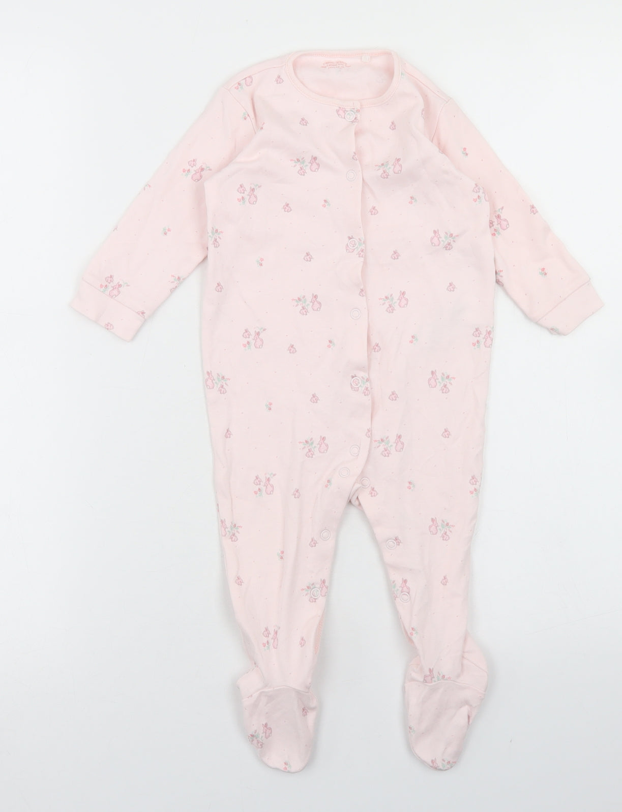 NEXT Girls Pink Floral Cotton Babygrow One-Piece Size 9-12 Months  Snap