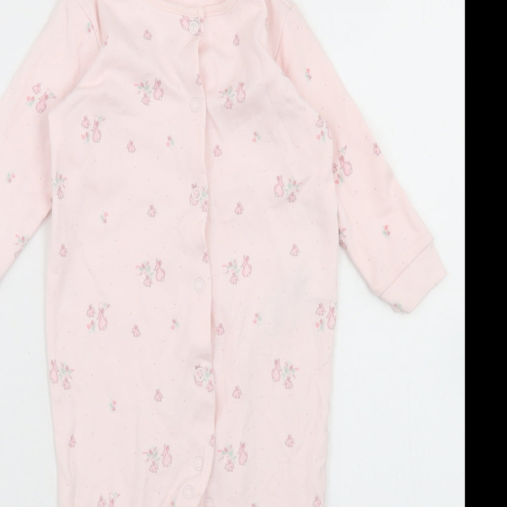 NEXT Girls Pink Floral Cotton Babygrow One-Piece Size 9-12 Months  Snap