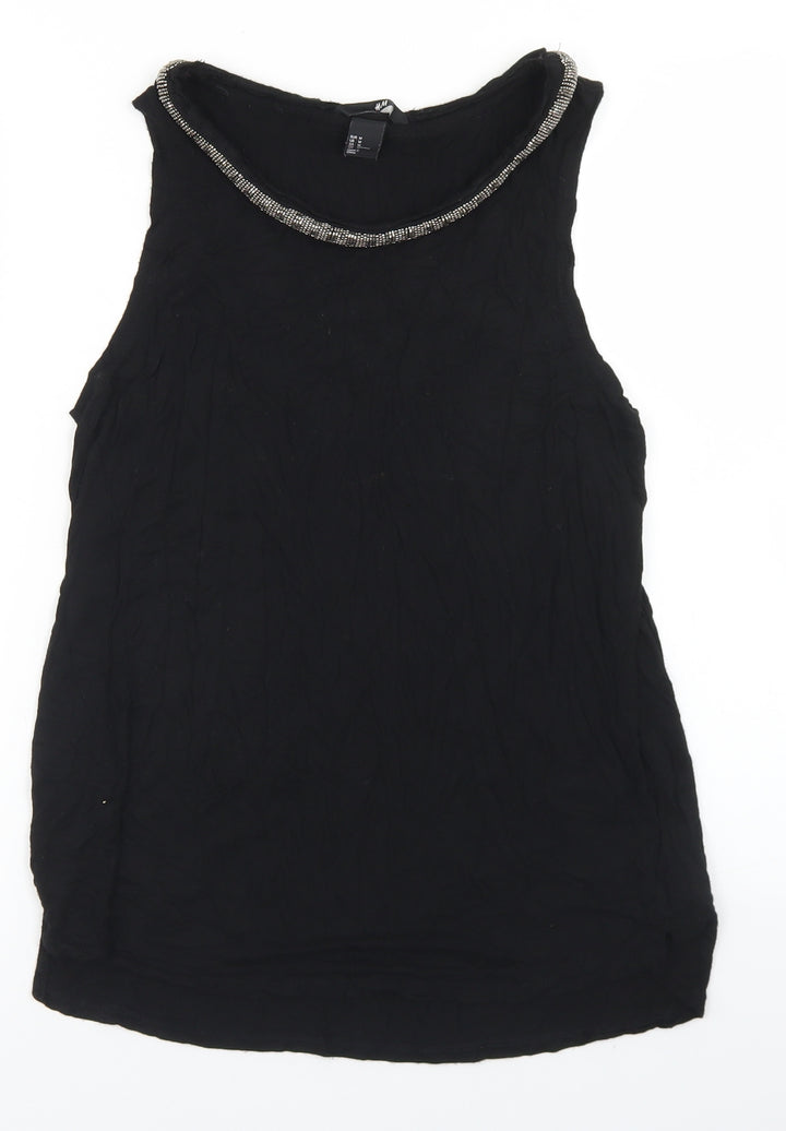 H&M Womens Black Viscose Basic Tank Size M Round Neck