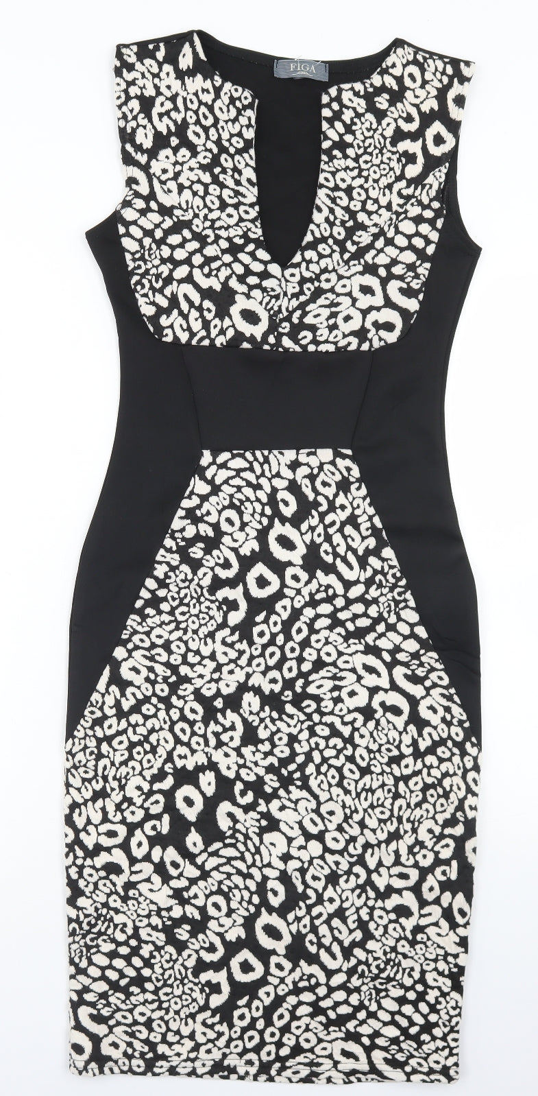Figa Womens Black Animal Print Polyester Bodycon  Size 10  Round Neck