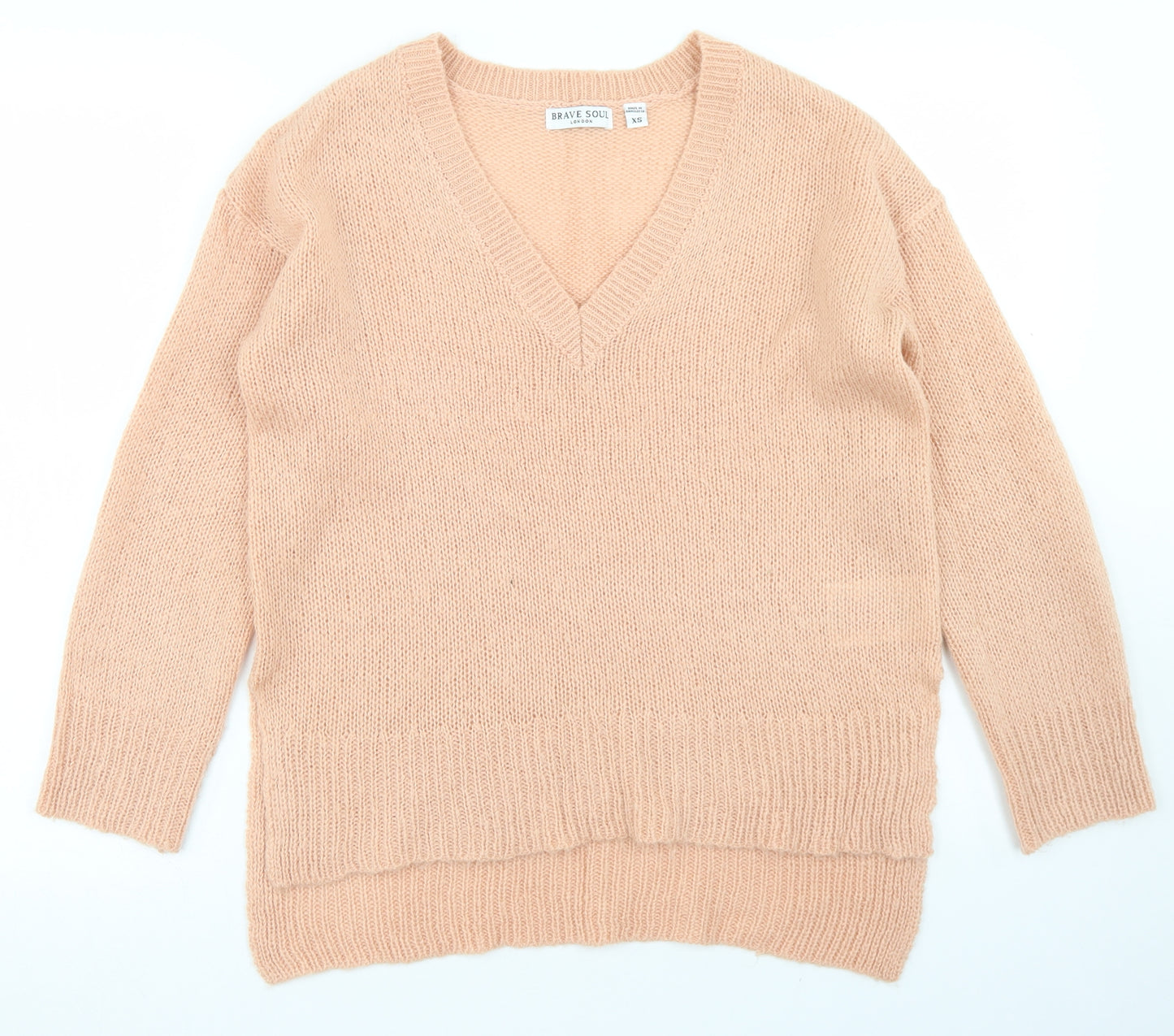 Brave Soul Womens Pink V-Neck  Acrylic Pullover Jumper Size XS