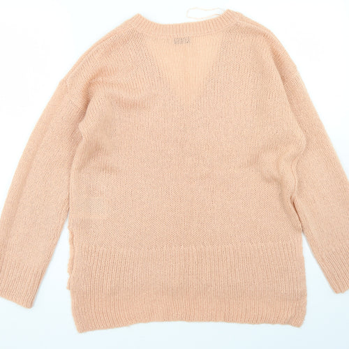 Brave Soul Womens Pink V-Neck  Acrylic Pullover Jumper Size XS