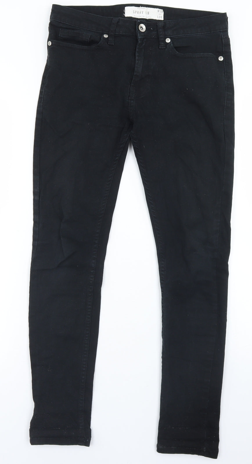 Topman Mens Black  Cotton Skinny Jeans Size 30 in L30 in Regular Button