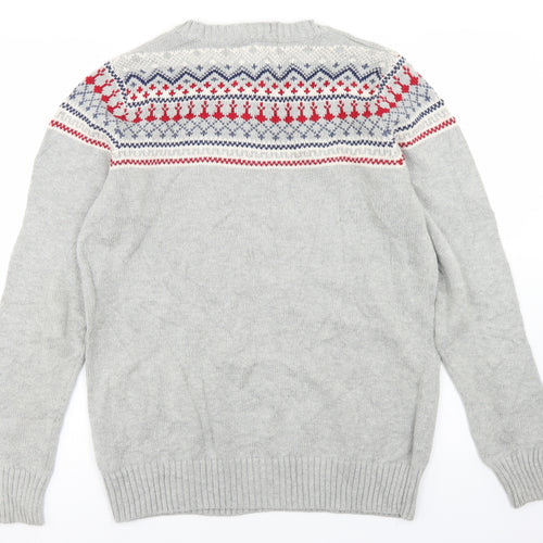 Fredrik Anderson Mens Grey Mock Neck Fair Isle Cotton Pullover Jumper Size L