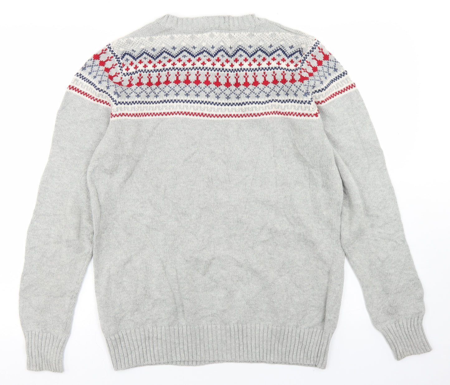 Fredrik Anderson Mens Grey Mock Neck Fair Isle Cotton Pullover Jumper Size L