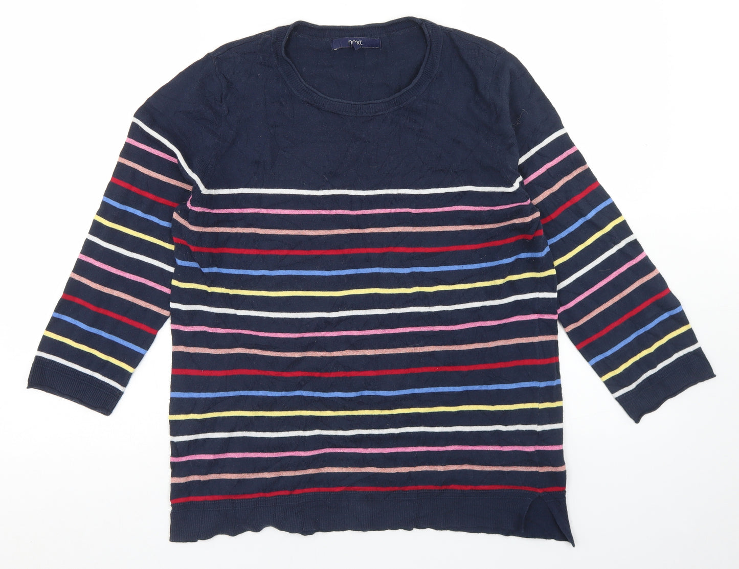 NEXT Womens Blue Round Neck Striped Cotton Pullover Jumper Size 14