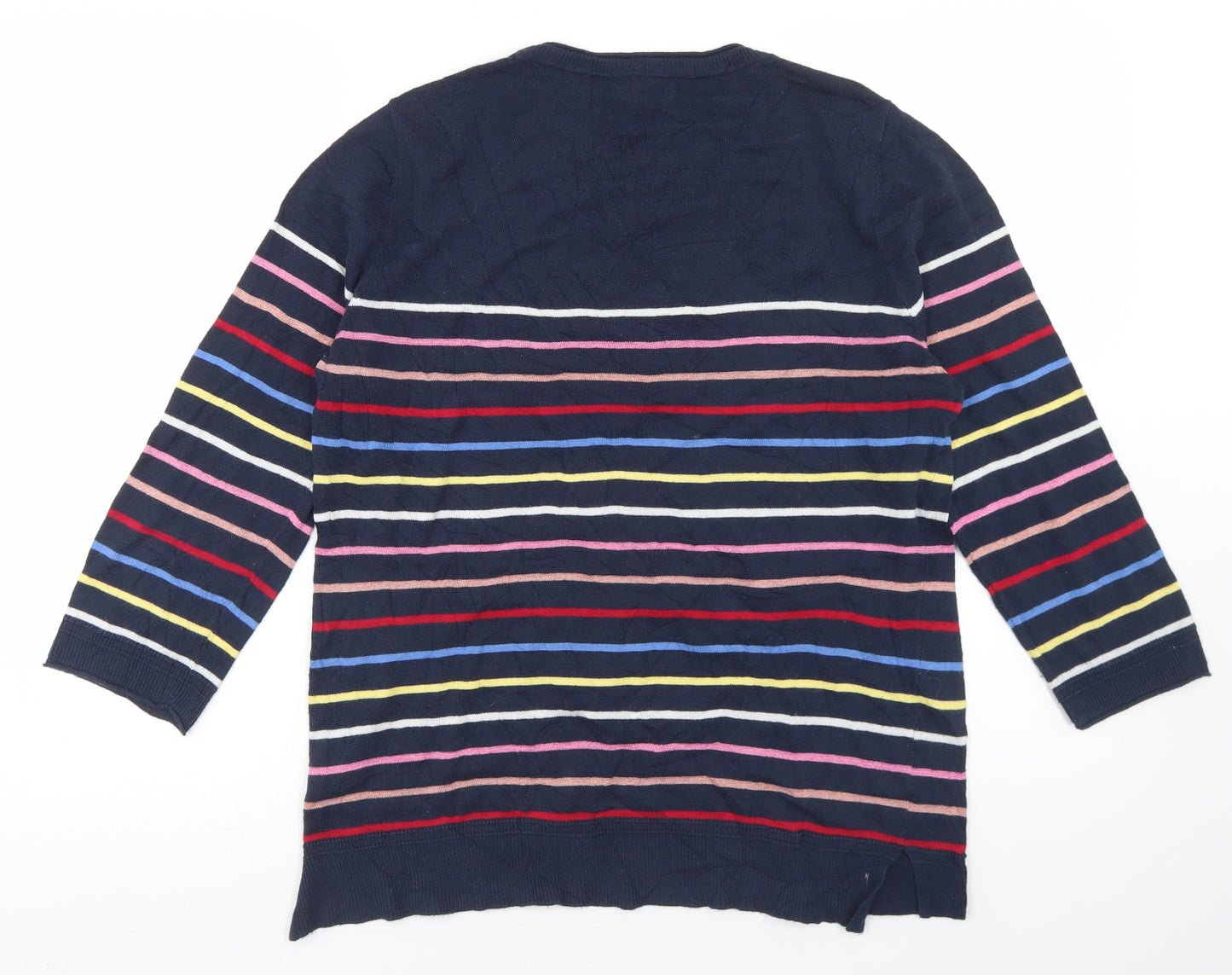 NEXT Womens Blue Round Neck Striped Cotton Pullover Jumper Size 14