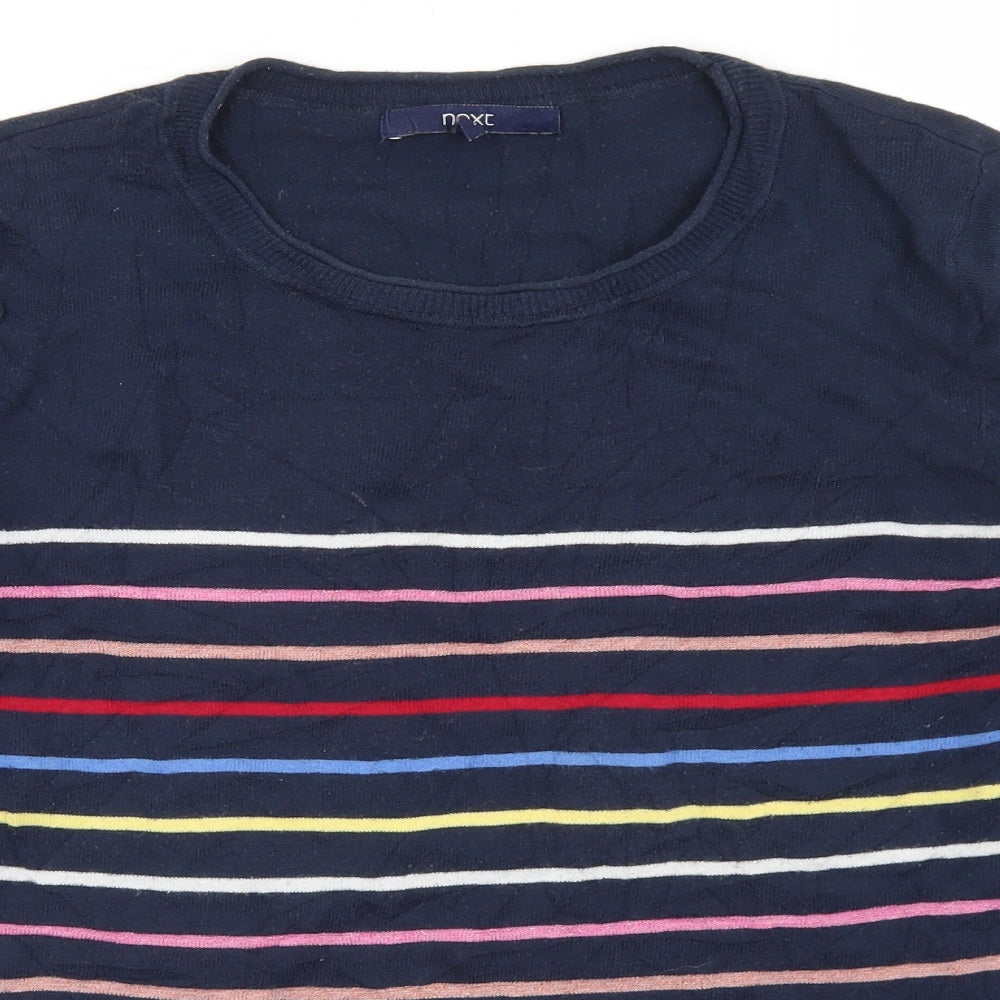 NEXT Womens Blue Round Neck Striped Cotton Pullover Jumper Size 14