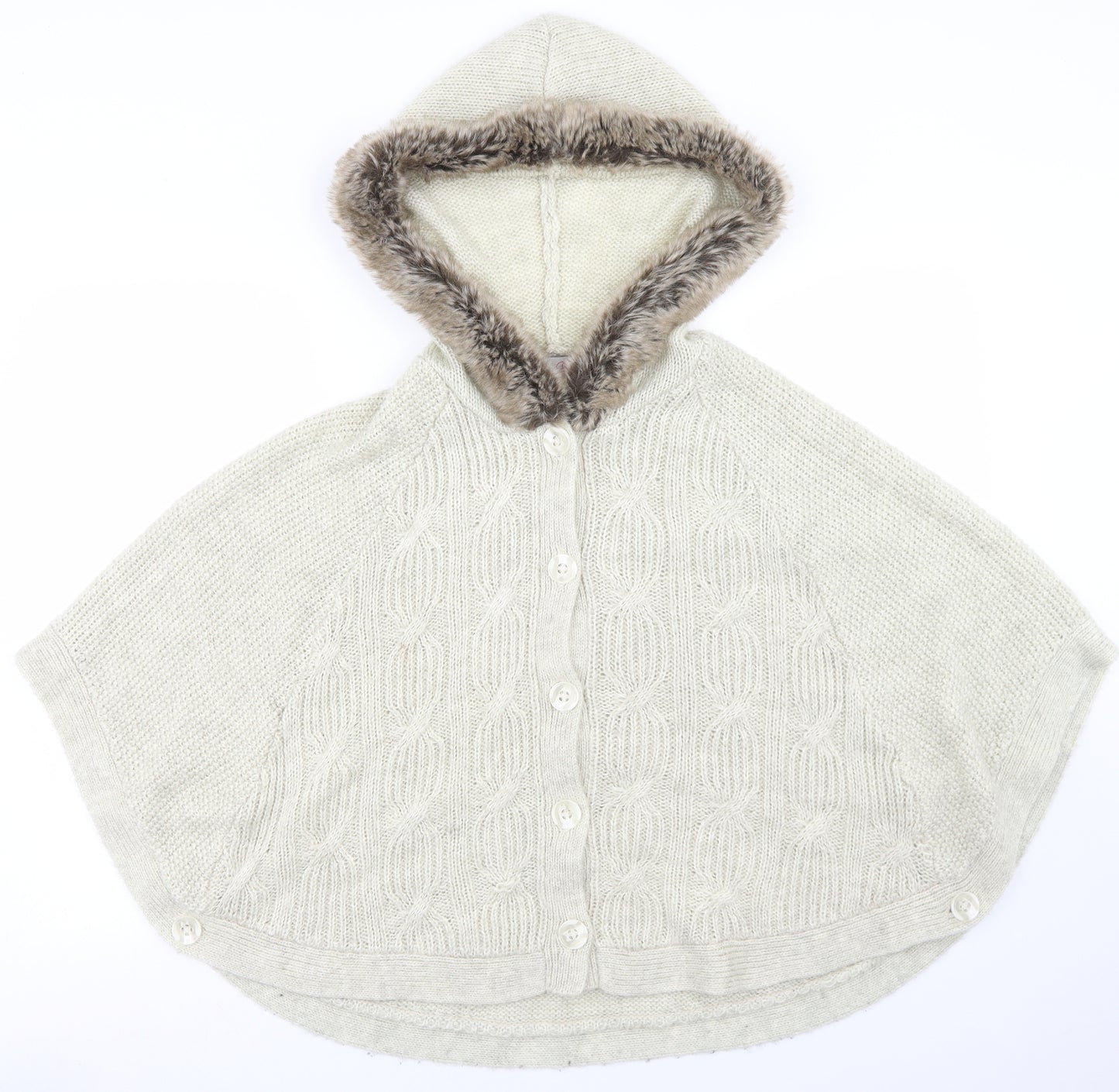 Be Beau Womens Beige Crew Neck  Acrylic Cardigan Jumper Size 16   - Poncho Style