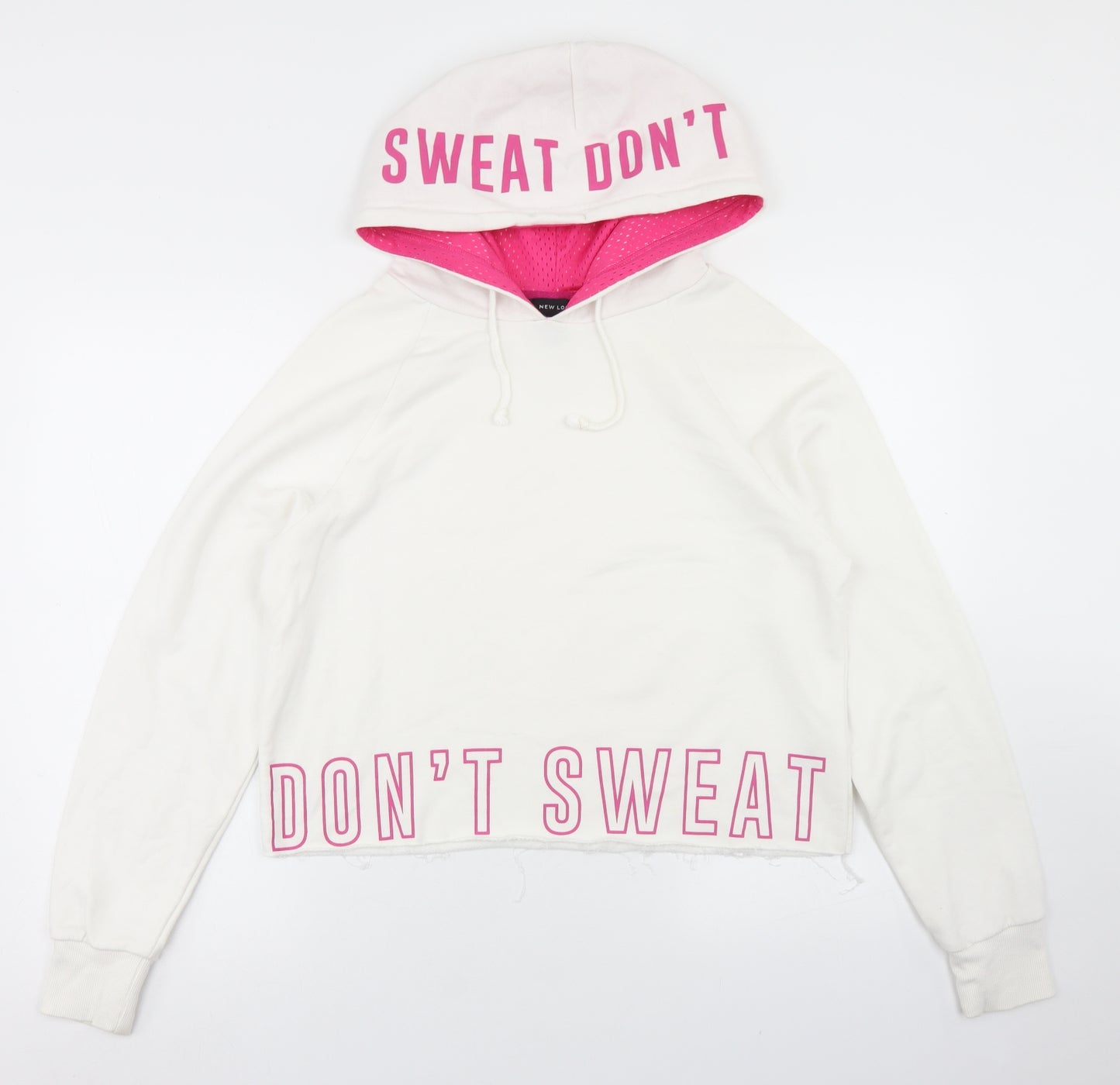 New Look Womens White  Cotton Pullover Hoodie Size M   - Cropped, Don't Sweat