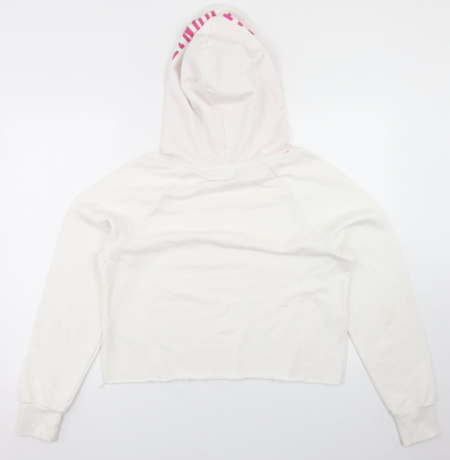 New Look Womens White  Cotton Pullover Hoodie Size M   - Cropped, Don't Sweat