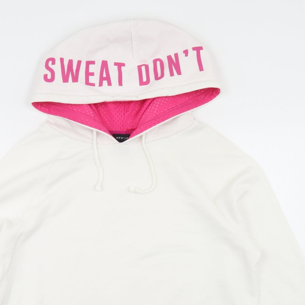New Look Womens White  Cotton Pullover Hoodie Size M   - Cropped, Don't Sweat