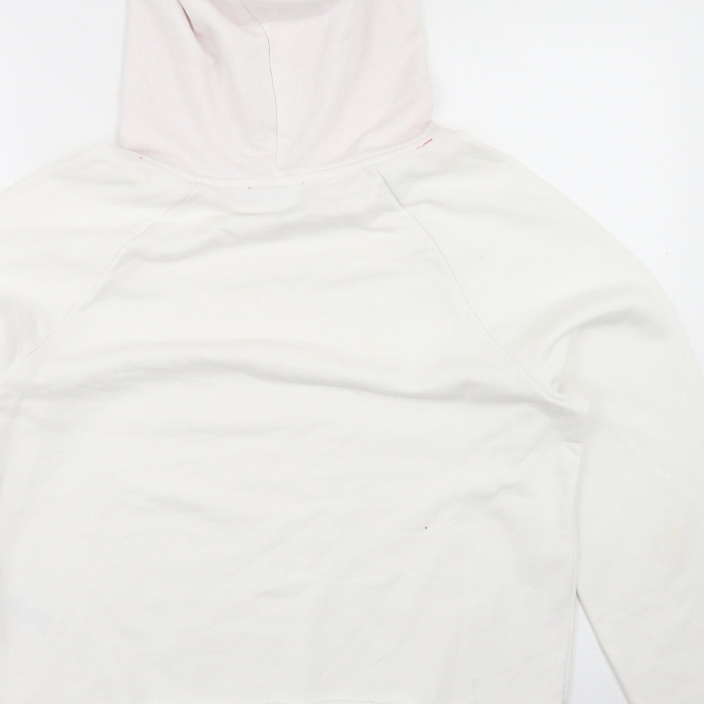 New Look Womens White  Cotton Pullover Hoodie Size M   - Cropped, Don't Sweat