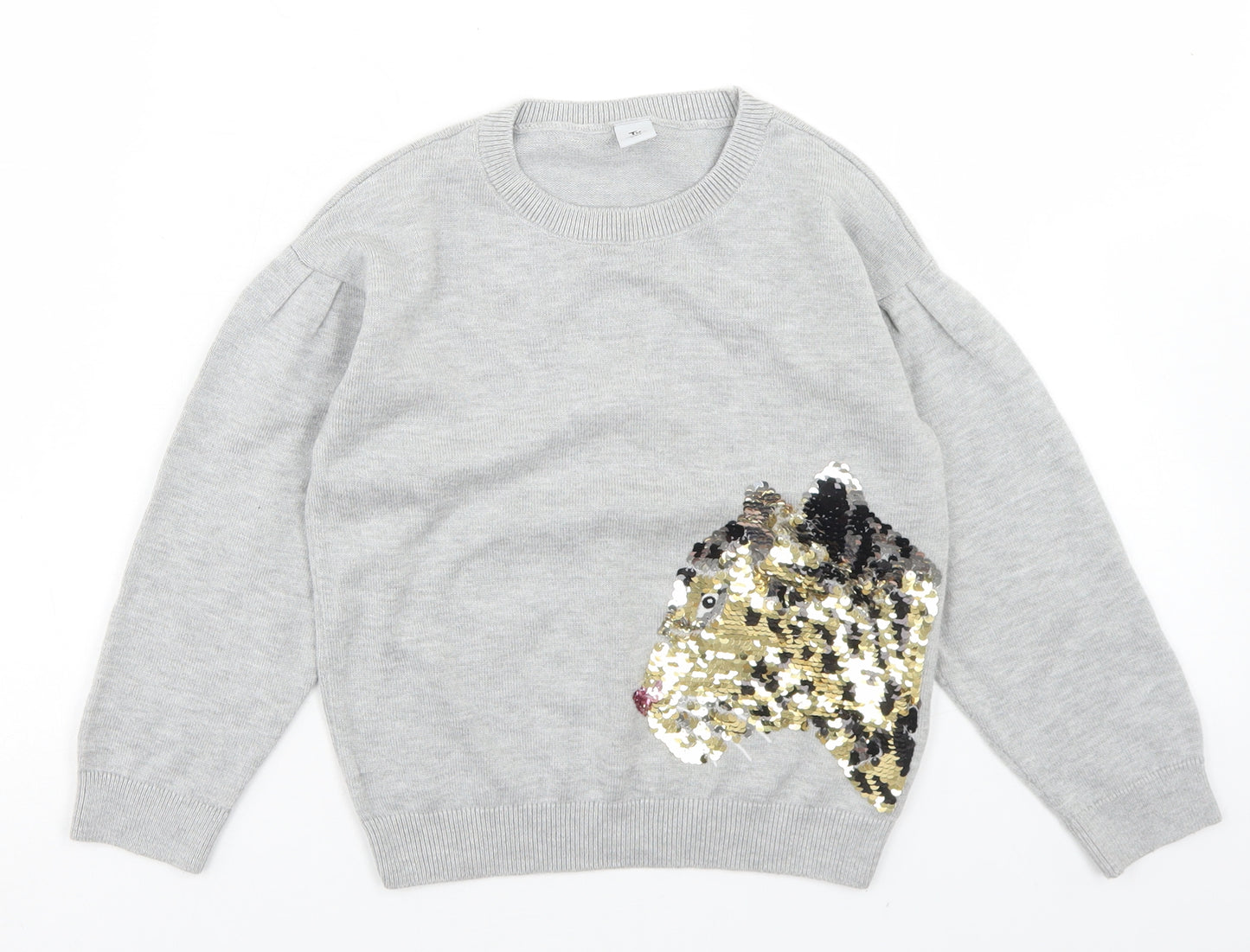 TU Girls Grey Crew Neck  Cotton Pullover Jumper Size 6 Years   - Cheetah