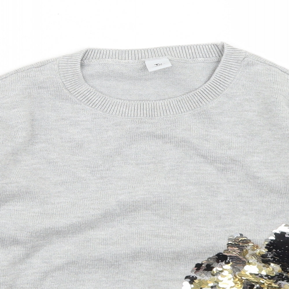 TU Girls Grey Crew Neck  Cotton Pullover Jumper Size 6 Years   - Cheetah