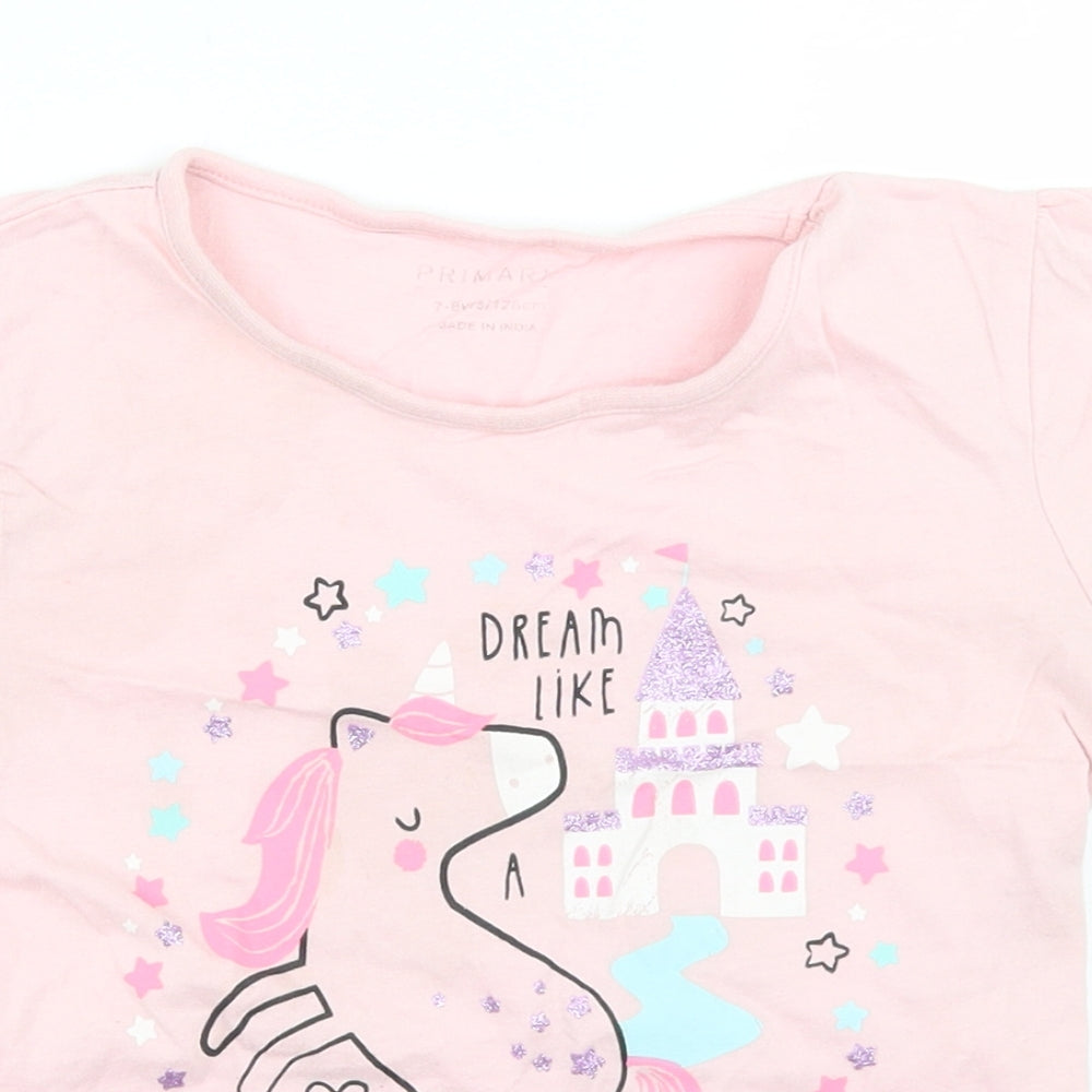 Primark Girls Pink  Cotton Basic T-Shirt Size 7-8 Years Crew Neck  - Unicorn