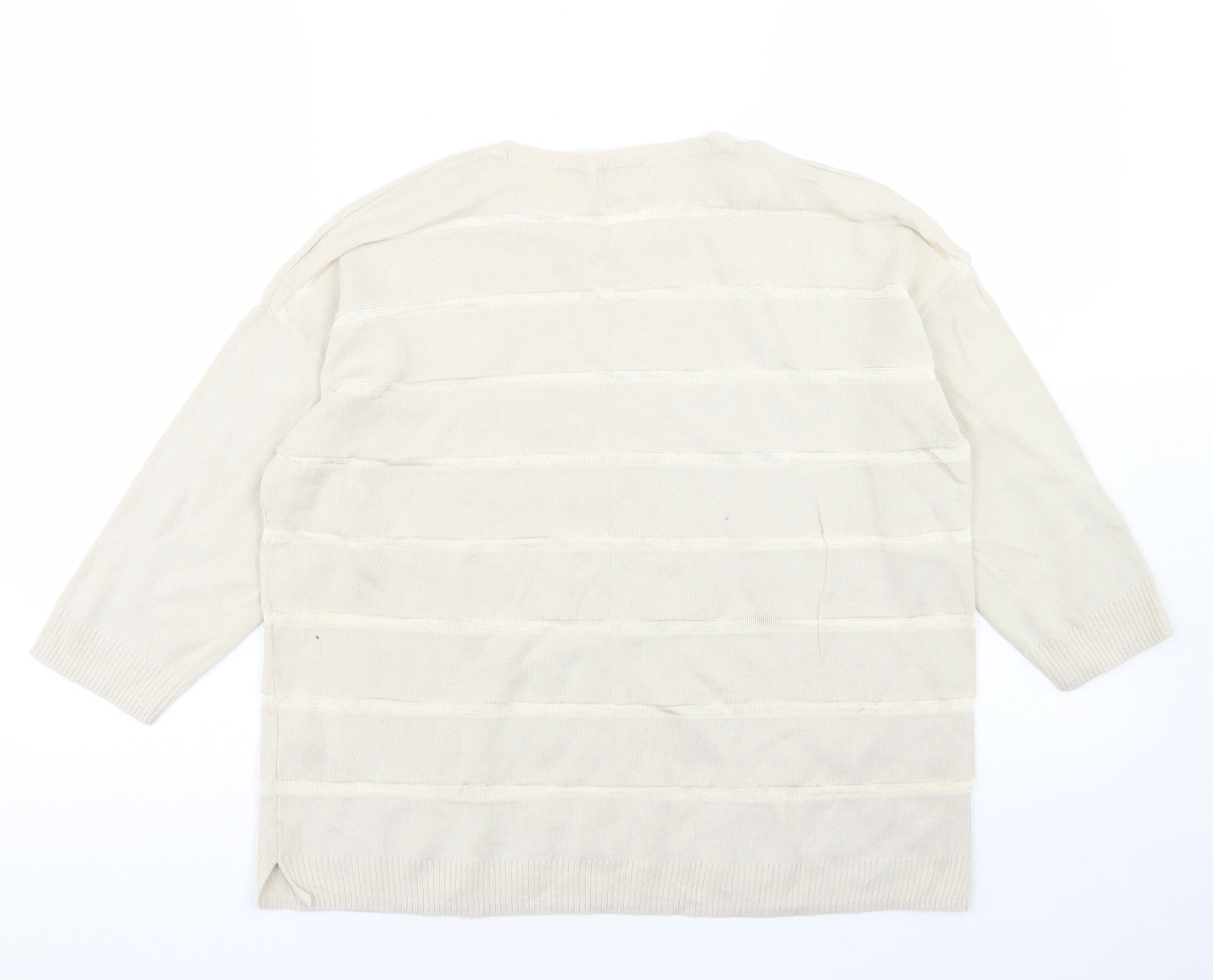 Marks and Spencer Womens Beige Crew Neck Striped Cotton Pullover Jumper Size 16
