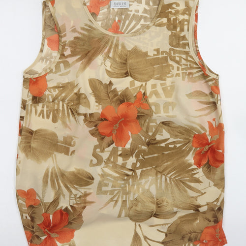 Basler Womens Beige Floral Polyester Basic Blouse Size 14 Round Neck