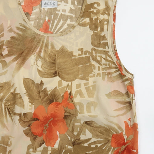 Basler Womens Beige Floral Polyester Basic Blouse Size 14 Round Neck