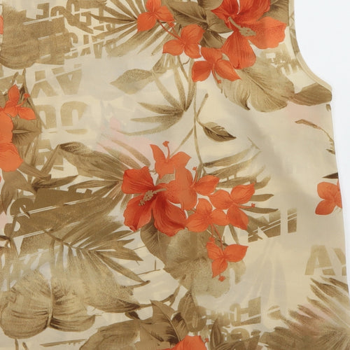 Basler Womens Beige Floral Polyester Basic Blouse Size 14 Round Neck