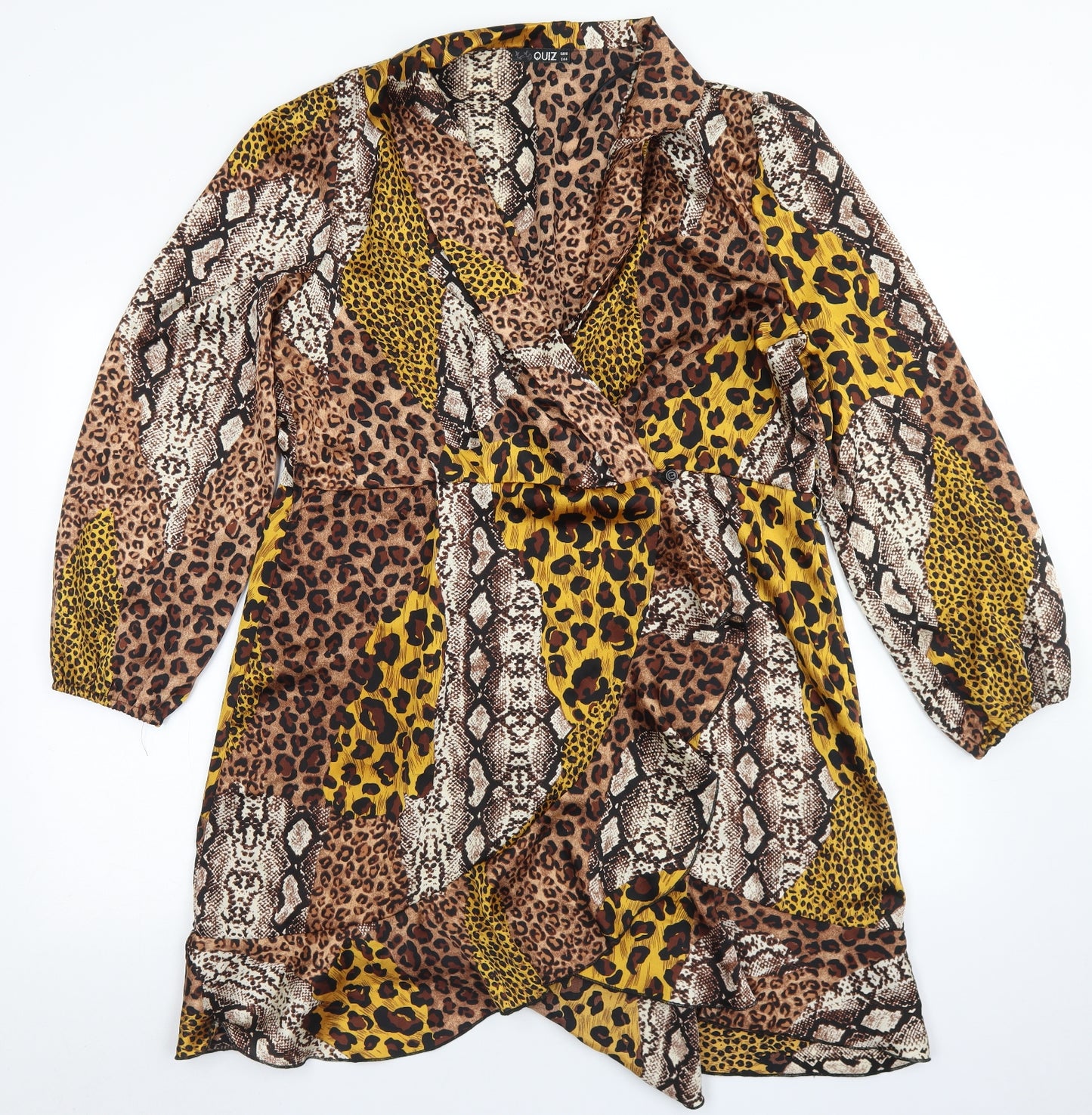 Quiz Womens Multicoloured Animal Print Polyester Wrap Dress  Size 16  V-Neck Button
