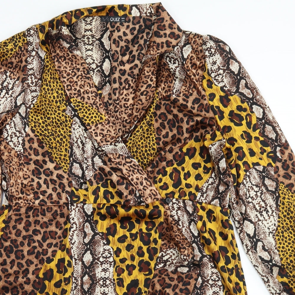 Quiz Womens Multicoloured Animal Print Polyester Wrap Dress  Size 16  V-Neck Button