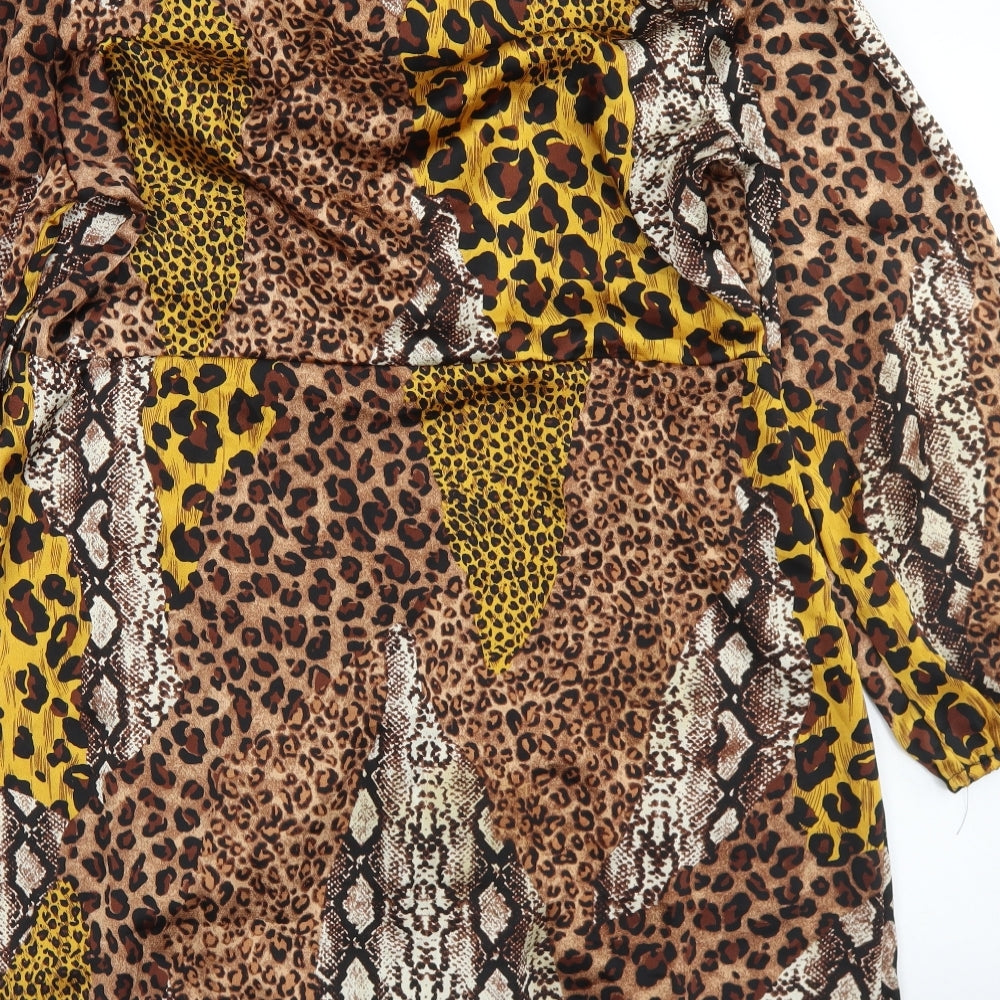 Quiz Womens Multicoloured Animal Print Polyester Wrap Dress  Size 16  V-Neck Button
