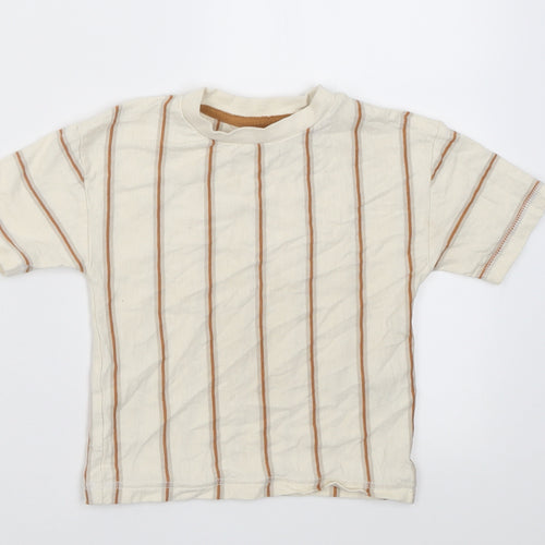 NEXT Boys Ivory Striped Cotton Basic T-Shirt Size 12-18 Months Crew Neck Pullover
