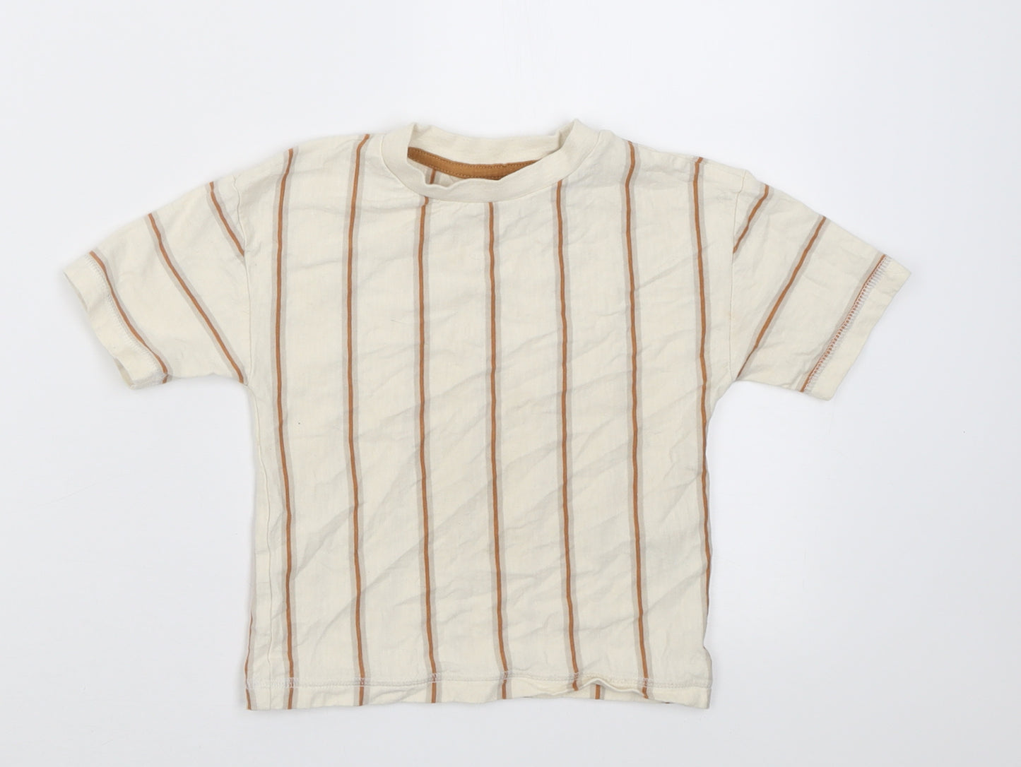 NEXT Boys Ivory Striped Cotton Basic T-Shirt Size 12-18 Months Crew Neck Pullover