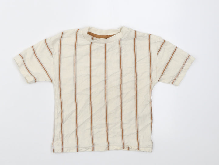NEXT Boys Ivory Striped Cotton Basic T-Shirt Size 12-18 Months Crew Neck Pullover