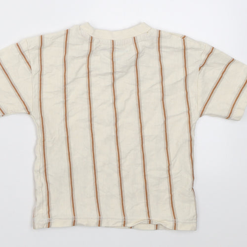 NEXT Boys Ivory Striped Cotton Basic T-Shirt Size 12-18 Months Crew Neck Pullover