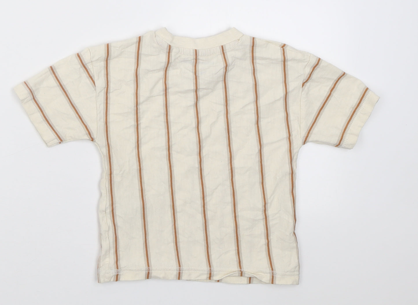 NEXT Boys Ivory Striped Cotton Basic T-Shirt Size 12-18 Months Crew Neck Pullover