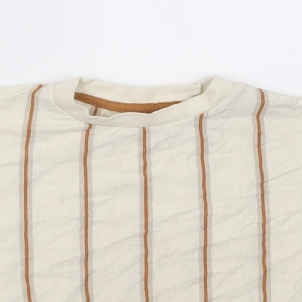 NEXT Boys Ivory Striped Cotton Basic T-Shirt Size 12-18 Months Crew Neck Pullover