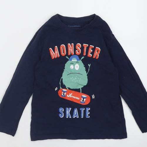Primark Boys Blue  Cotton Basic Casual Size 4-5 Years Crew Neck Pullover - Monster Skate