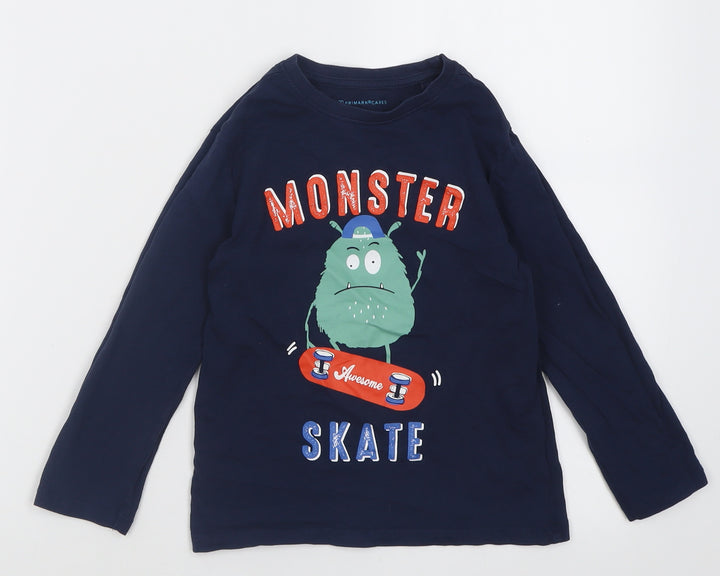 Primark Boys Blue  Cotton Basic Casual Size 4-5 Years Crew Neck Pullover - Monster Skate